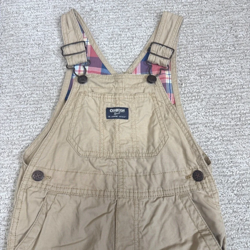 OshKosh Bgosh Toddler Boys 4T Plaid Shirt and Khaki Overalls 2 Piece Set